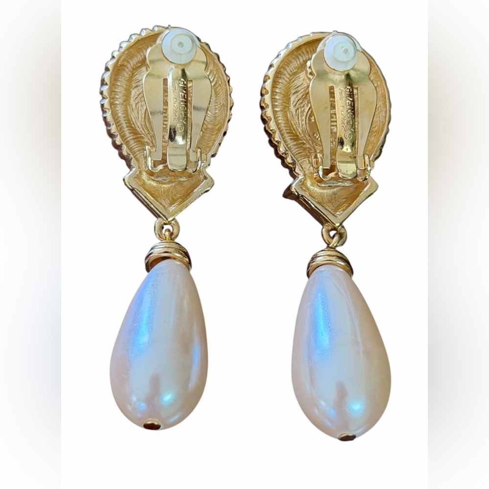 Givenchy Gold and Pearl Teardrop Dangle Earrings - Picture 9 of 9